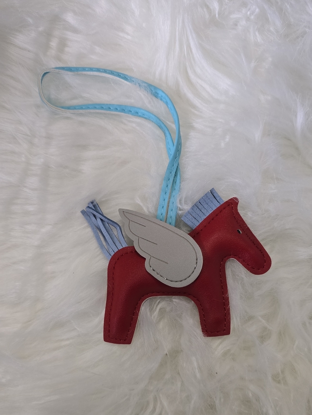 Red Winged Pony Bag Charm - Blue Strap